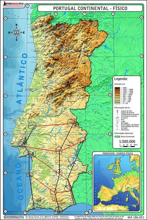 mapa físico Portugal