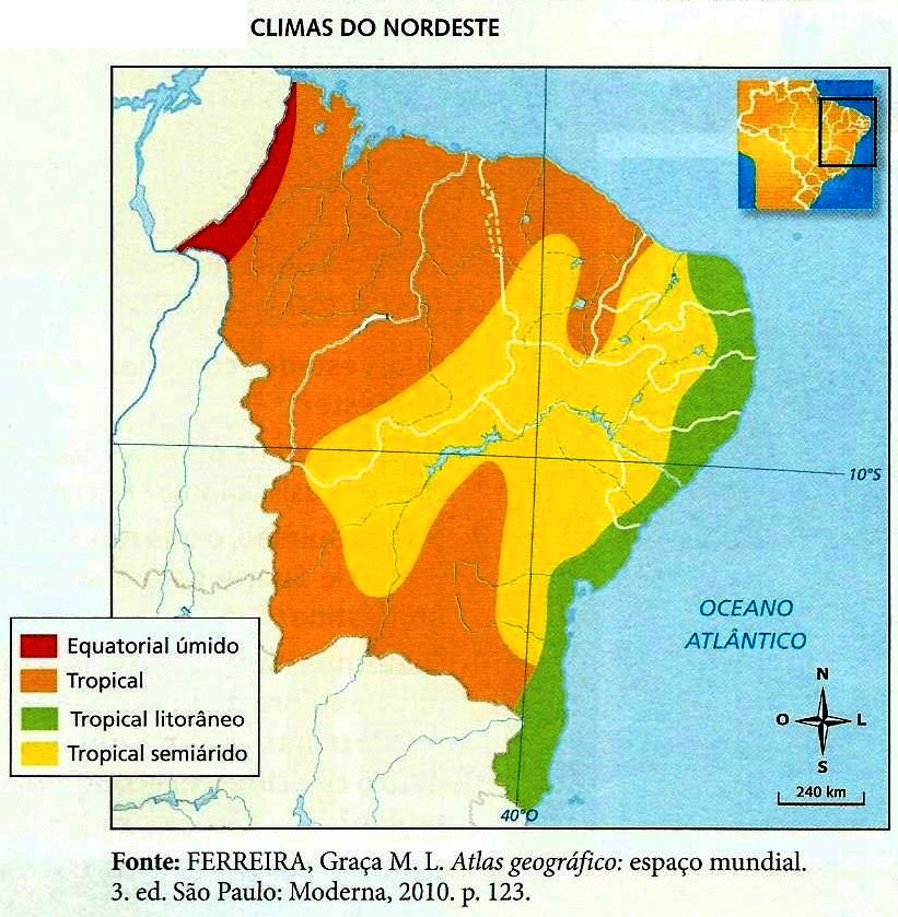 Mapa de Climas Região Nordeste Brasil