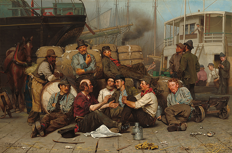 Revolução Industrial: 4 fatores que impulsionaram a revolução na Inglaterra (Imagem: Pintura "The Longshoremens Noon", de John George Brown, 1879)