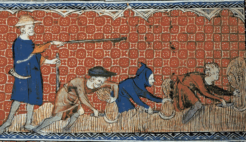 Divisão do Feudo - Manso senhorial, manso servil e manso comunal (Imagem: Ilustração medieval anônima)