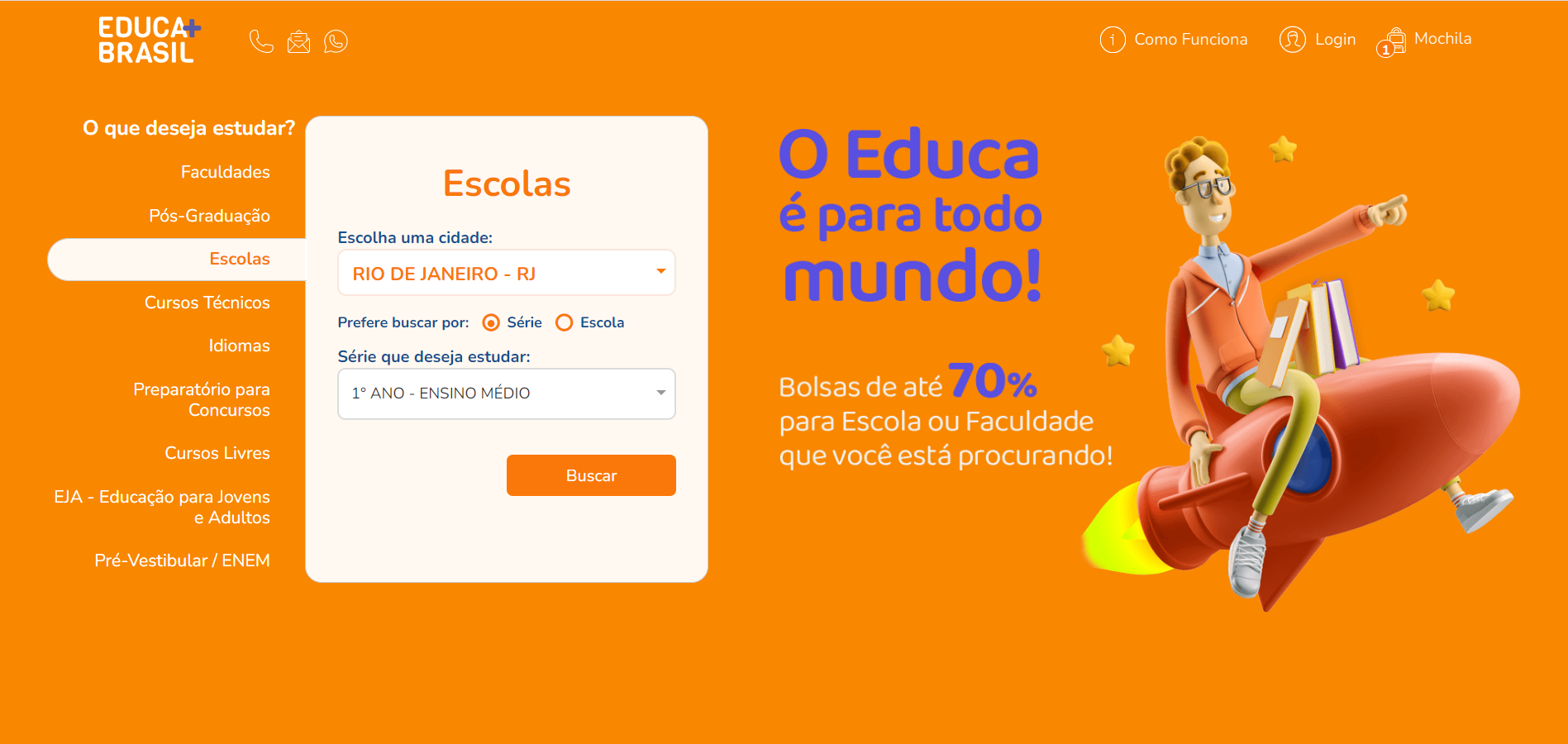 Exemplo de inscrição para o ensino médio.